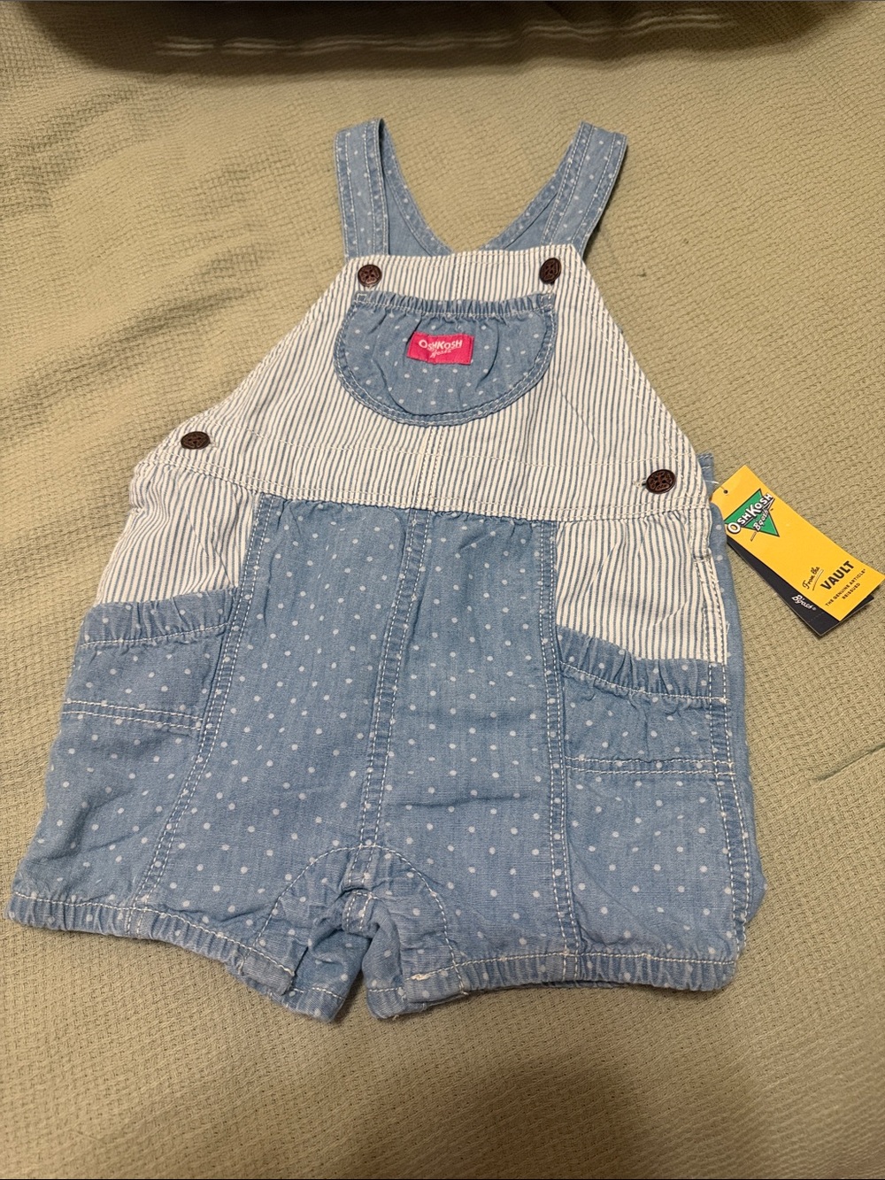 OshKosh B'gosh Light Blue Polka Dot Denim Shortall Hard to find!